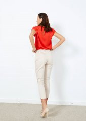 Kadın Bej Desenli Cepli Pantalon - 5