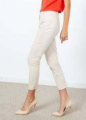 Kadın Bej Desenli Cepli Pantalon - 6