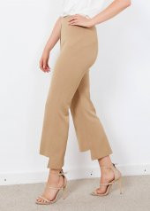 Kadın Bej Bel Lastikli Paça Detaylı Pantalon - 1