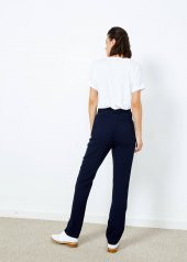 Kadın Lacivert Yüksek Bel Cepli Pantalon - 2