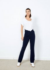 Kadın Lacivert Yüksek Bel Cepli Pantalon - 4