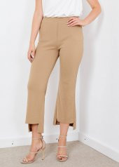 Kadın Bej Bel Lastikli Paça Detaylı Pantalon - 4