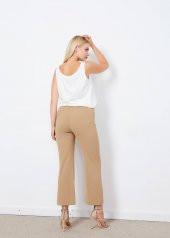 Kadın Bej Bel Lastikli Paça Detaylı Pantalon - 5