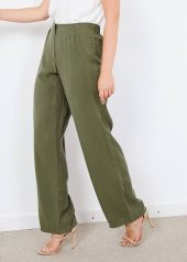 Kadın Haki Fermuarlı Salaş Pantalon - 1