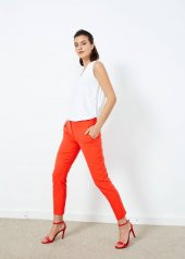 Kadın Kırmızı Yan Cepli Pantalon - 2
