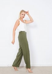 Kadın Haki Fermuarlı Salaş Pantalon - 5