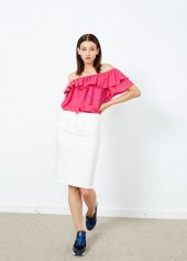 Kadın Ekru 5 Cep Jean Etek - 2