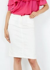 Kadın Ekru 5 Cep Jean Etek - 3