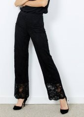 Kadın Siyah Güpürlü Yan Fermuarlı Pantalon - 1