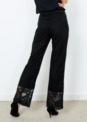 Kadın Siyah Güpürlü Yan Fermuarlı Pantalon - 3