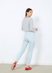 Kadın Mavi Slim Fit Likralı Pantalon - 5