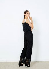Kadın Siyah Güpürlü Yan Fermuarlı Pantalon - 5