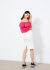 Kadın Ekru 5 Cep Jean Etek - 10