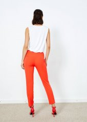 Kadın Kırmızı Yan Cepli Pantalon - 5
