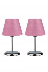 BYSAY FİESTA SUN İKİLİ METAL  AYAKLI ABAJUR MASA LAMBASI - GENİŞ KROM (PEMBE) - 1