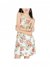 Genç Bayan Beyaz Çiçekli Kolsuz Mini Slim Fit  Elbise - 1