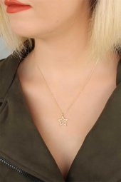 Yıldız Figür Zirkon Taşlı Gold Renk Metal Kadın Kolye - 2