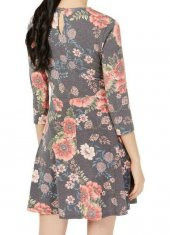 A-Line Çiçek Baskılı Bağcıklı Bel Penye Elbise - 2