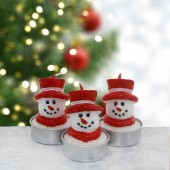 3 Adet 4cm Kardan Adam Tealigt Mum Şapkalı Yılbaşı - 1