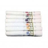 12 Adet Beyaz - Karışık Çiçek Desen 40x70 Düğüncü Havlusu - 1