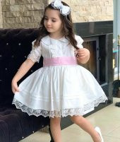 Kız Çocuk White Princess Bebe Yaka Elbise - 1