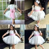 Kız Çocuk White Princess Bebe Yaka Elbise - 3