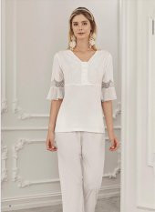 PERİN 316 ECRU Hamile Lohusa 3 Lü Pijama Sabahlık Takım - 2