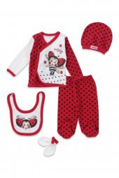 Kırmızı Arı Desenli Kız Bebek Takımı - 1