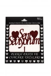 Kına Atölyesi Kırmızı Seni Seviyorum Pleksi Pasta Yazısı - 2