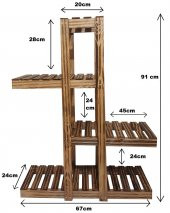 8 Saksılık Dekoratif Doğal Ahşap Çiçeklik Bahçe-Balkon Saksı Standı - 2
