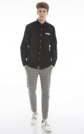 Erkek Regular Fit Cep Baskılı Düz Renk Gömlek - 4