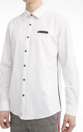 Erkek Regular Fit Cep Baskılı Düz Renk Gömlek - 6