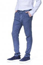 Erkek Regular Fit 100 Keten Bağcıklı Rahat Jogger Pantolon - 2