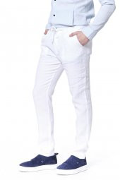 Erkek Regular Fit 100 Keten Bağcıklı Rahat Jogger Pantolon - 9