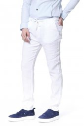 Erkek Regular Fit 100 Keten Bağcıklı Rahat Jogger Pantolon - 10