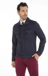 Erkek Slim Fit İçi Astarsız Cepli Baharlık Süet Kısa Mont - 12