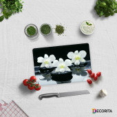 DECORITA Cam Kesme Tahtası- Siyah Fon Beyaz Orkideler - 1