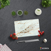 DECORITA Cam Kesme Tahtası- Gold Detaylı Beyaz Mermer - 1