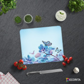 DECORITA Cam Kesme Tahtası- Mavi Çiçek Kelebek - 2
