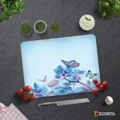 DECORITA Cam Kesme Tahtası- Mavi Çiçek Kelebek - 3