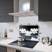 DECORITA Cam Ocak Arkası Koruyucu- Siyah Fon Beyaz Orkideler - 3