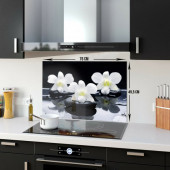 DECORITA Cam Ocak Arkası Koruyucu- Siyah Fon Beyaz Orkideler - 5