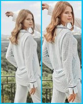 Bone Club 5125 Mavi  Noktalı Önden Düğmeli Lohusa Pijama Tk - 2