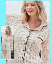 Bone Club 5125 Pudra Noktalı Önden Düğmeli Lohusa Pijama Tk - 2