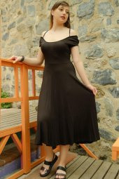 Büyük Beden Çapraz Viskon Elbise Siyah - 2000.1256. - 1