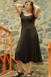 Büyük Beden Çapraz Viskon Elbise Siyah - 2000.1256. - 3