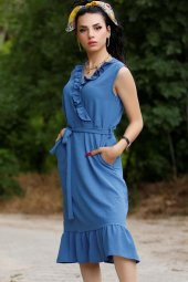 Asimetrik Elbise Mavi - 2111.994. - 3