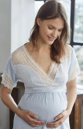 ANIL 9603  MAVİ Yeni Sezon Hamile Lohusa 3Lü Pijama Sabahlık Takım - 3