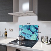 DECORITA Cam Ocak Arkası Koruyucu- Mavi Tropik Yapraklar - 3