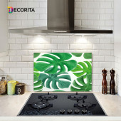 DECORITA Cam Ocak Arkası Koruyucu- Yeşil Tropik Yapraklar thumbnail 1